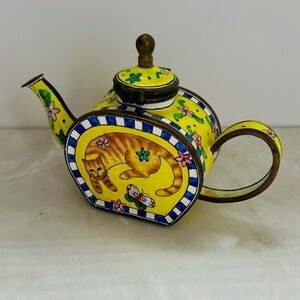 Authentic Kelvin Chen Sleeping Cat Teapot No.496 | Taiwan Cloisonné Enamel